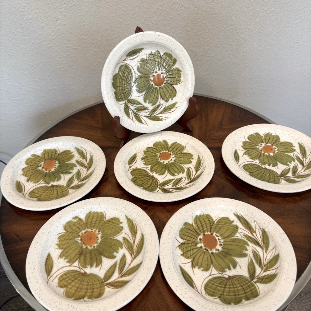 6 J & G Meakin England “Padua” 1970’s Retro Stoneware 7 Inch  Luncheon Plates